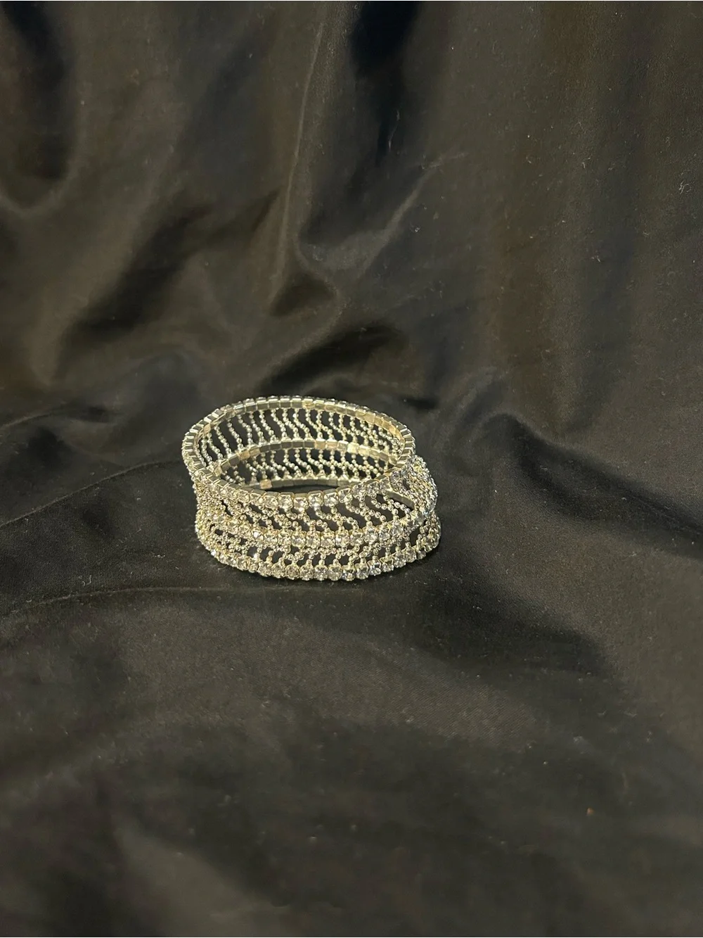 Rhinestone Stretch Bracelet - Sparkling Silver Multi-Row Design